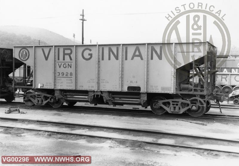VGN BL-4 Ballast Hopper # 3928 at Roanoke, VA July 11, 1958