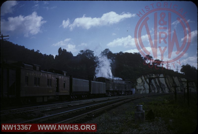 N&W TE1 2300 on extra eastbound at Bluefield, WV (with dynamometer car)